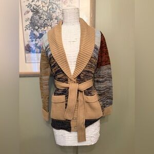 Vintage 70s Cardigan belted earth tones Retro Boho Minimalist